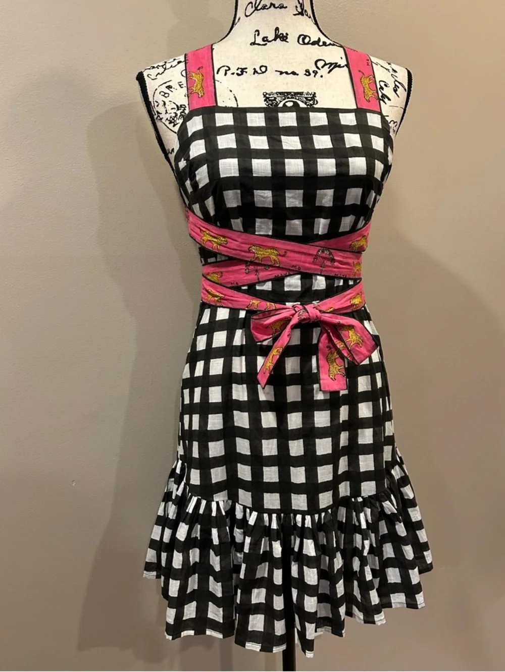 Mo Maya Luna Check and Leopard Print Strap Square Neckline Sleeveless Mini Dress - Picture 7 of 16